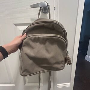 Gray/Tan Fashion Backpack with Rounded Shape and Medium Size
